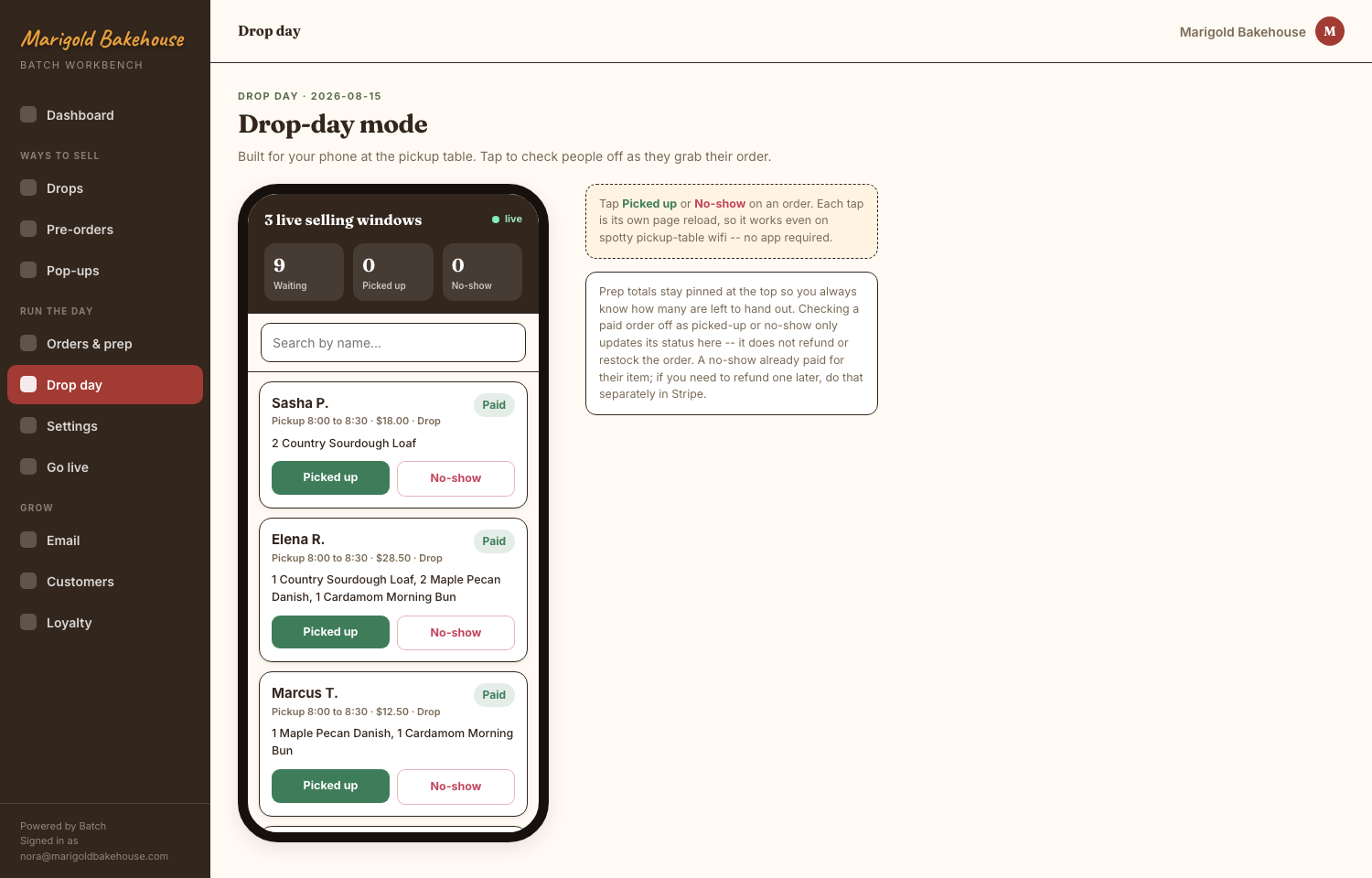 Batch drop day mode for handing out pickups