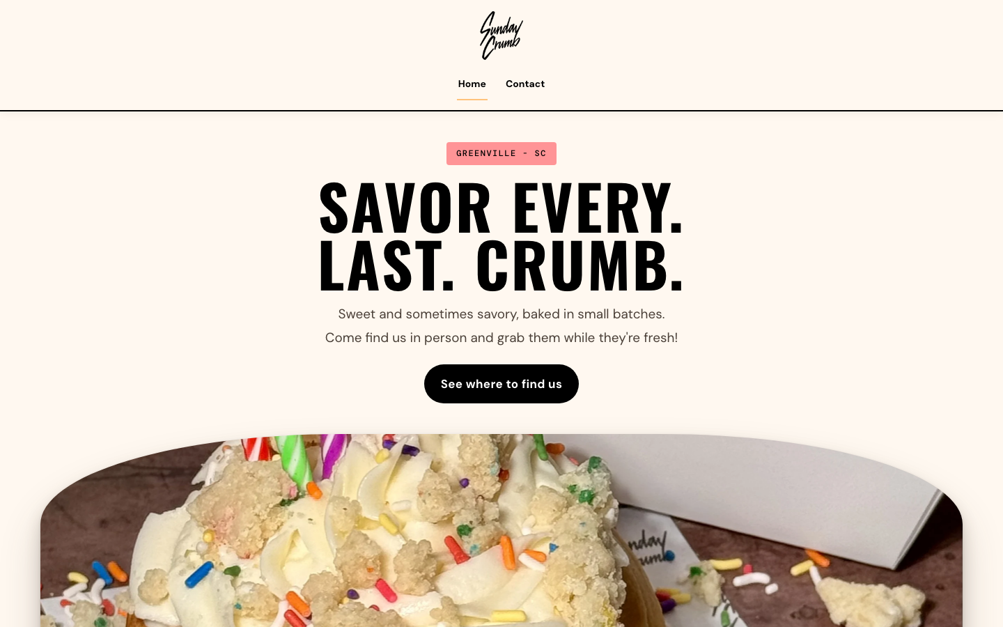 Sunday Crumb's real site on Batch, her own brand and domain